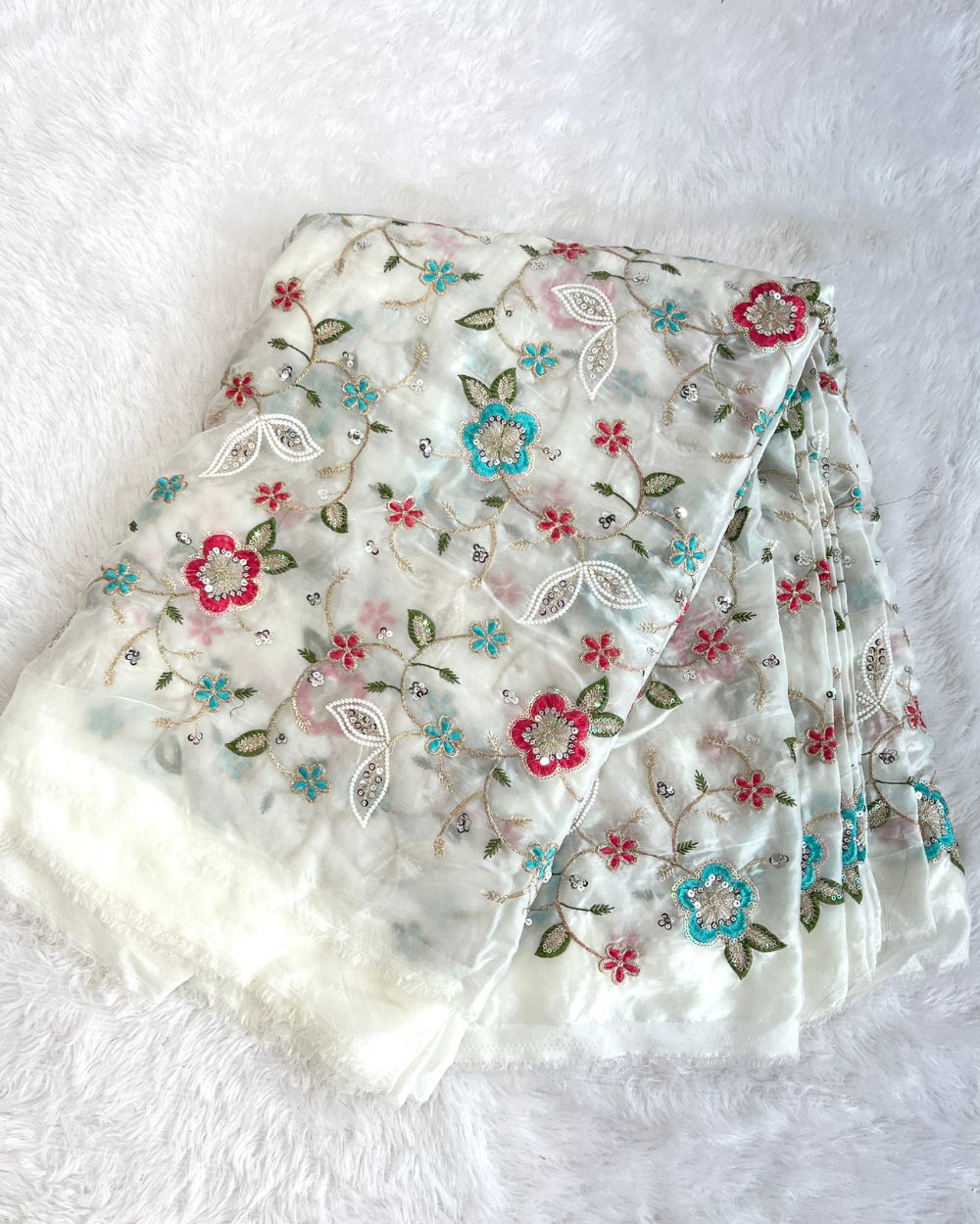 Space Silk Work White Colour 42 Inches Width
