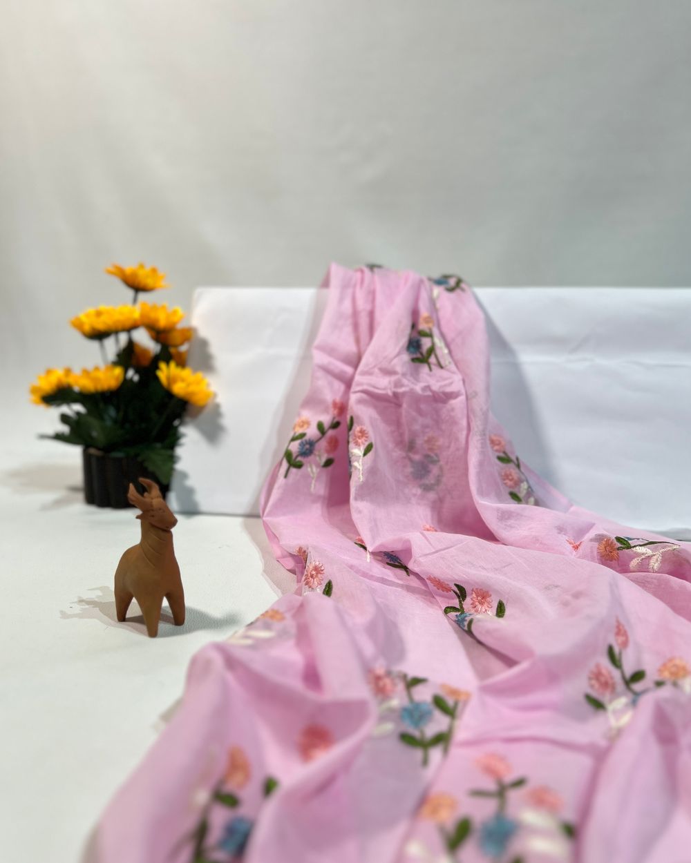 Mal Cotton with Thread Work Pink Colour 42 Inches Width