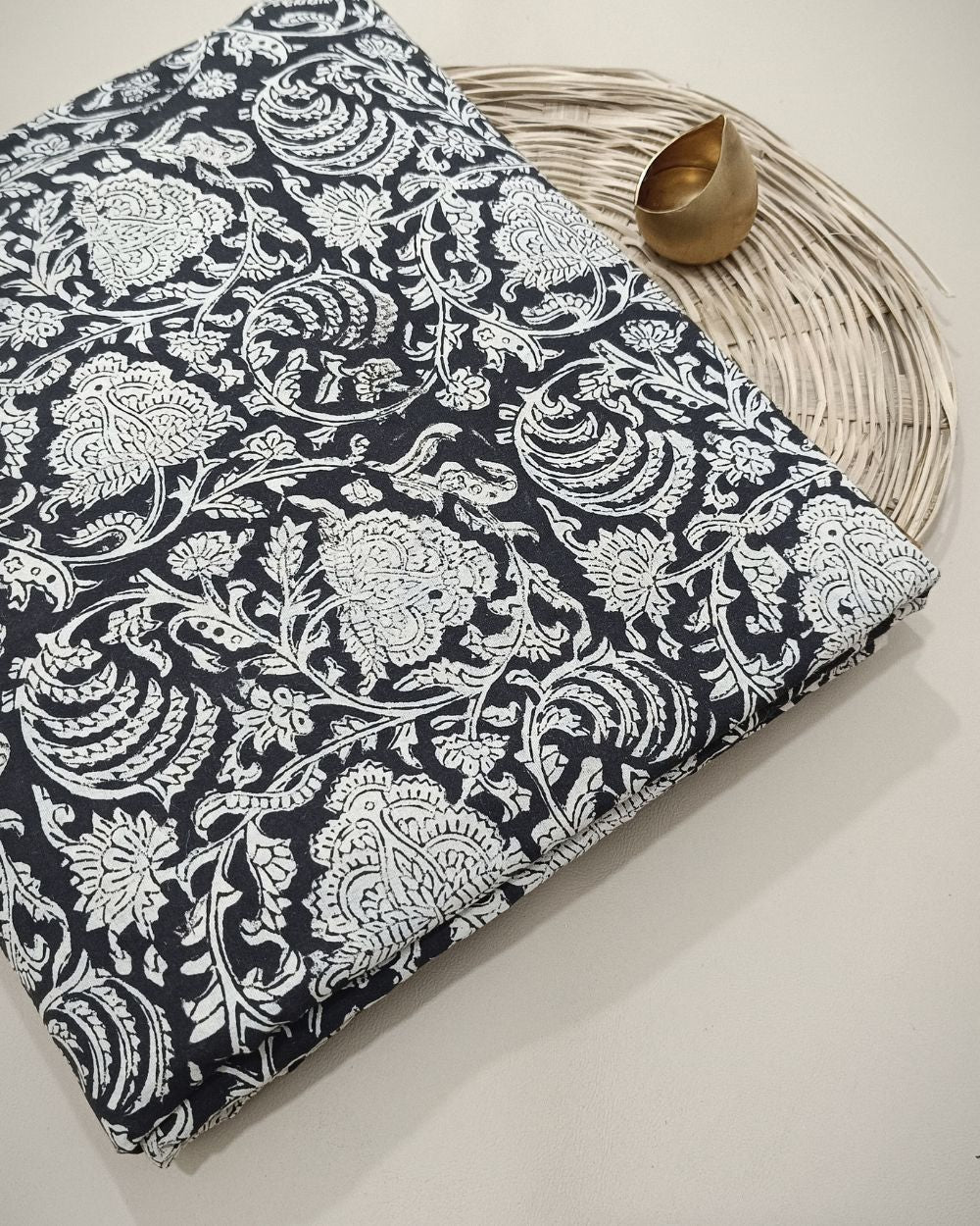 Bagru Hand Block Printed Cotton Black Colour 45 Inches Width