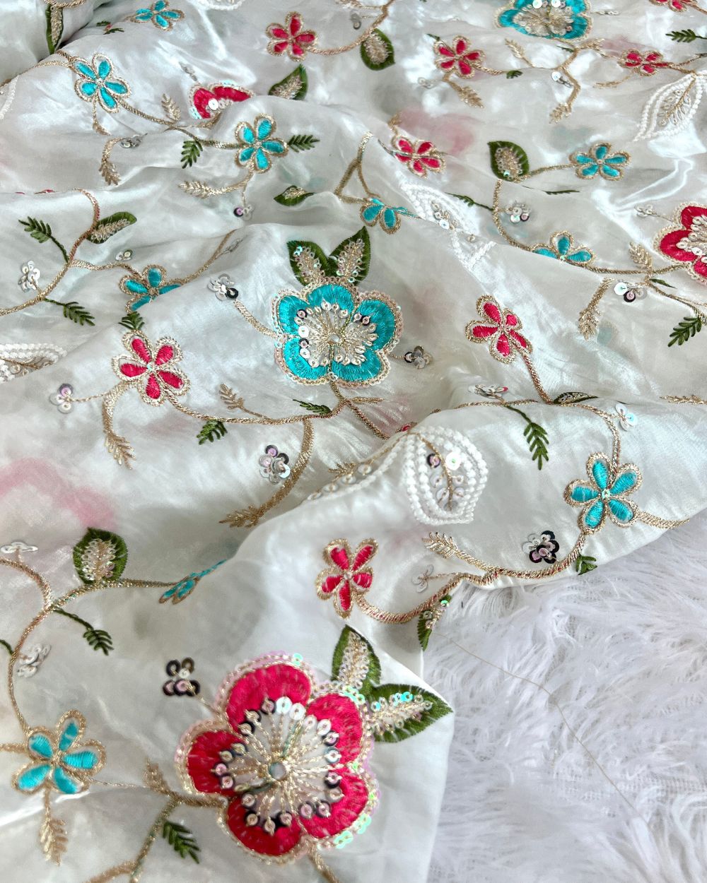 Space Silk Work White Colour 42 Inches Width