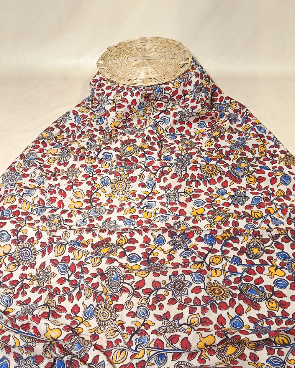 Hand Block Printed Cotton Kalamkari Cream Colour 46 Inches Width