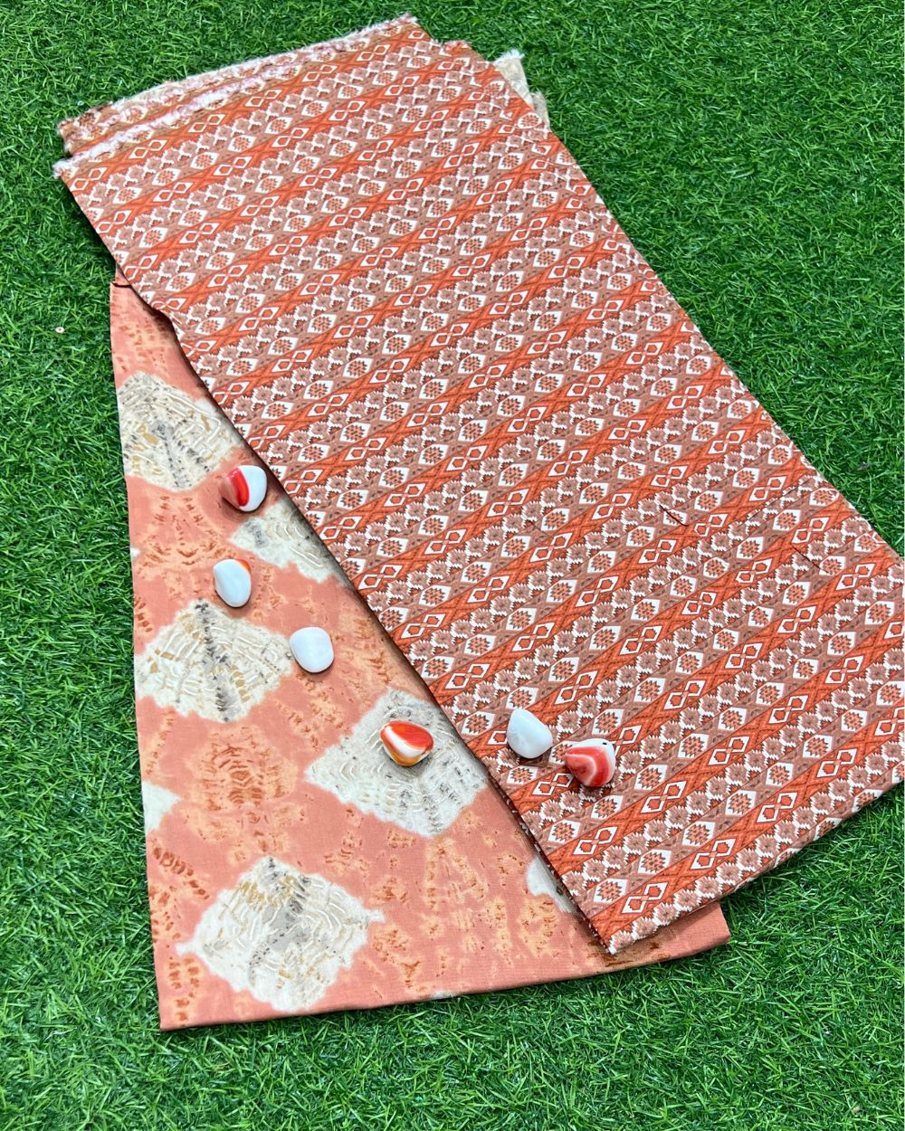 Printed Muslin Modal Unstitched Top (2.50 mtr) & Bottom (2.50 mtr) Set Peach Colour 42 Inches Width