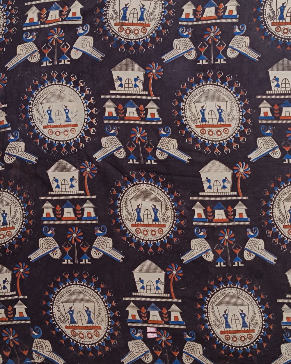 Hand Block Printed Cotton Kalamkari Black Colour 44 Inches Width