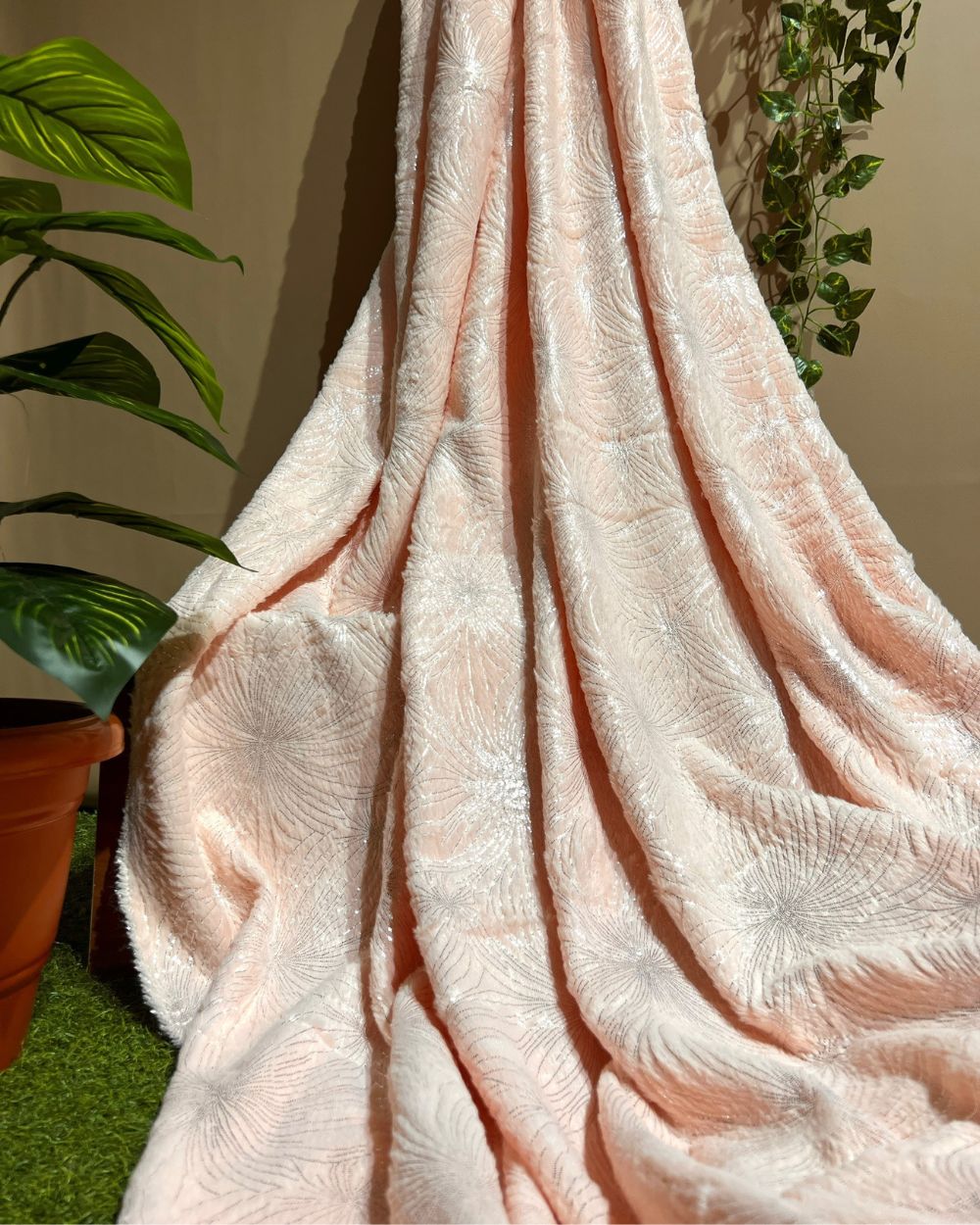 Imported Printed Foil Fur Peach Colour 60 Inches Width