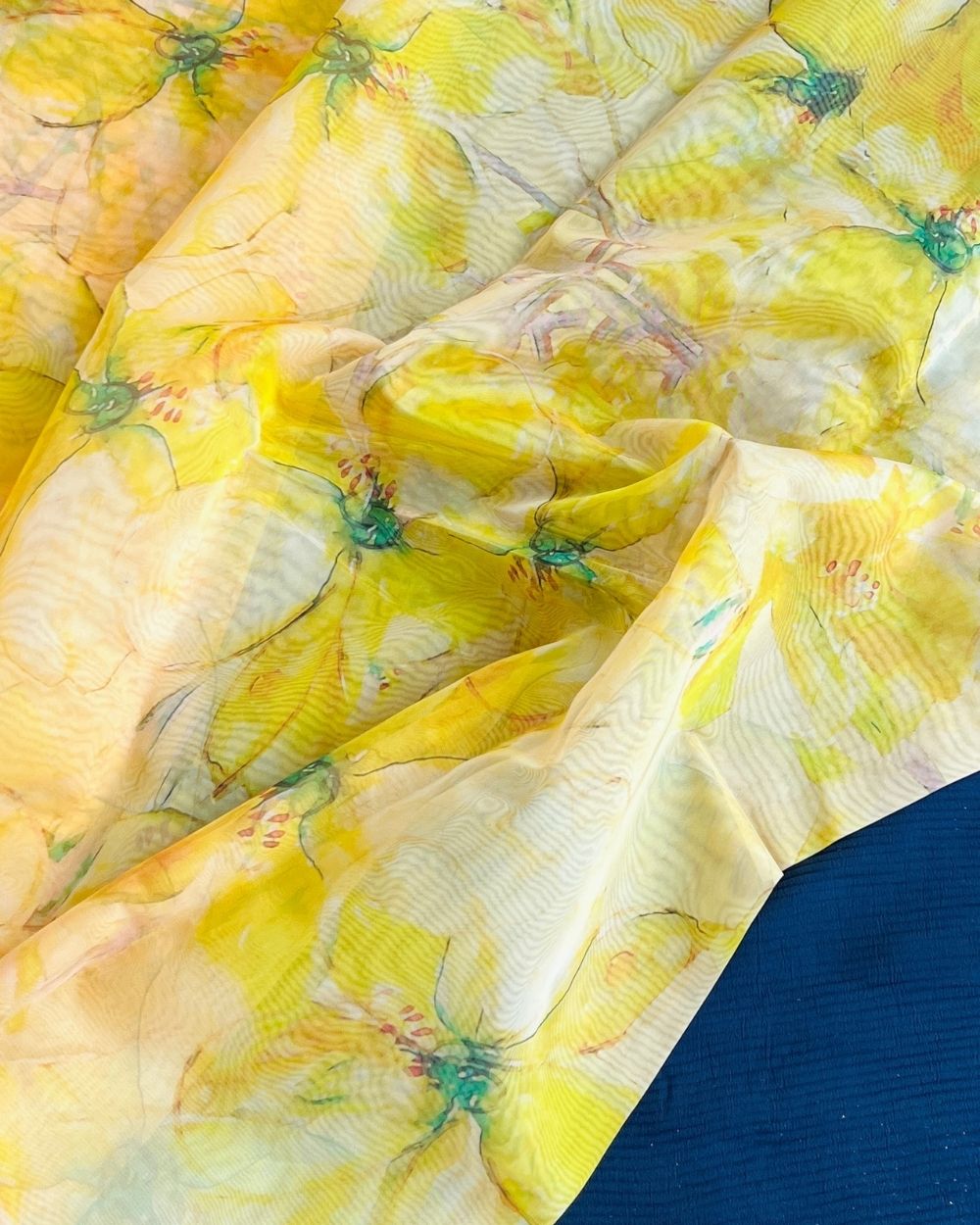 Premium Printed Organza Yellow Colour 42 Inches Width