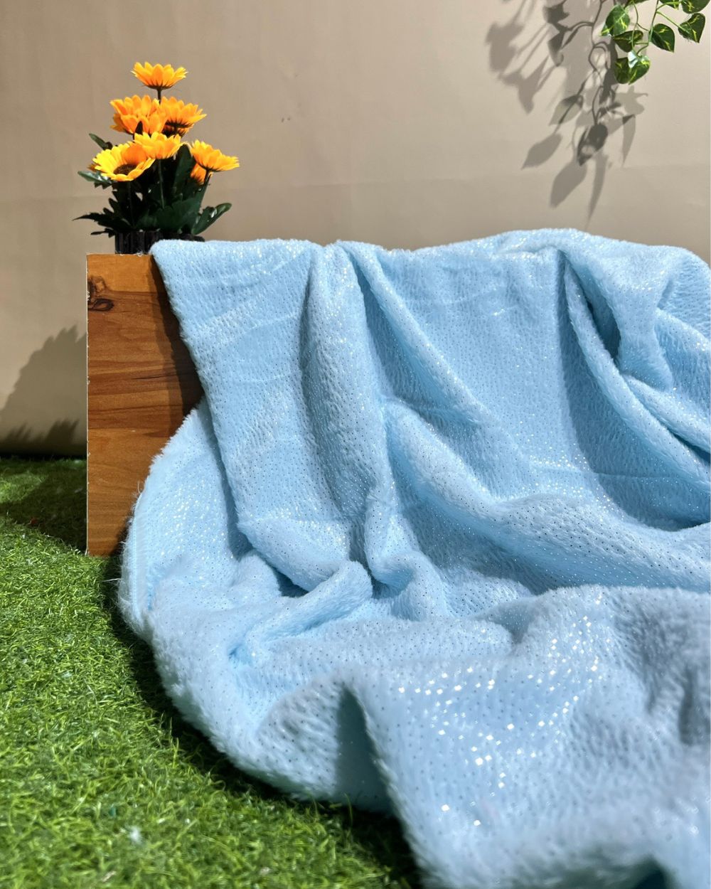 Imported Printed Foil Fur Sky Blue Colour 60 Inches Width