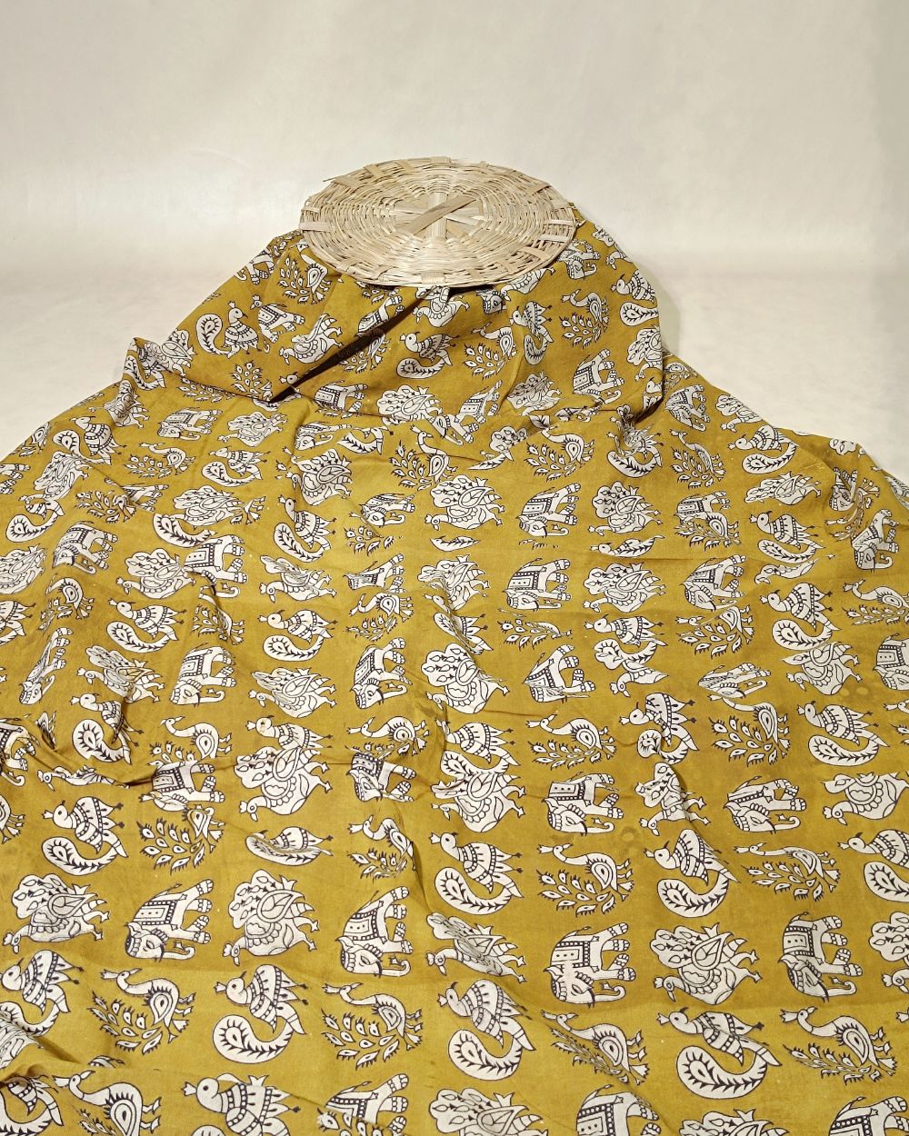 Hand Block Printed Cotton Kalamkari Dark Olive Green Colour 46 Inches Width
