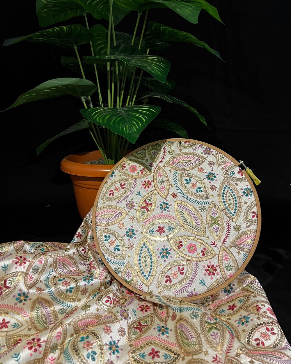 Mulberry Work Pearl White (Multicolor) 44 Inches Width