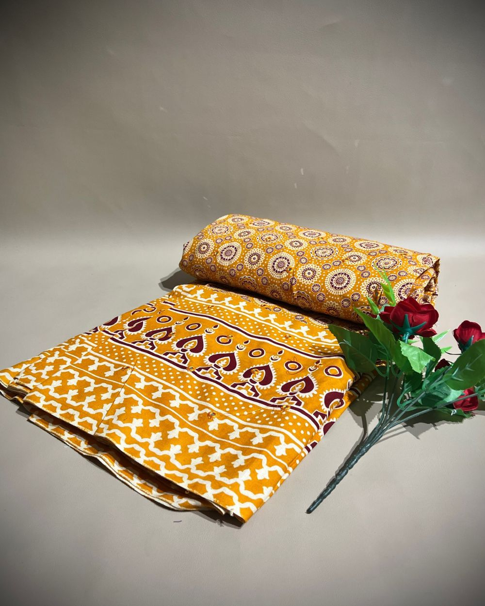 Cotton Abla Work With Border Mango Yellow Colour 44 Inches Width