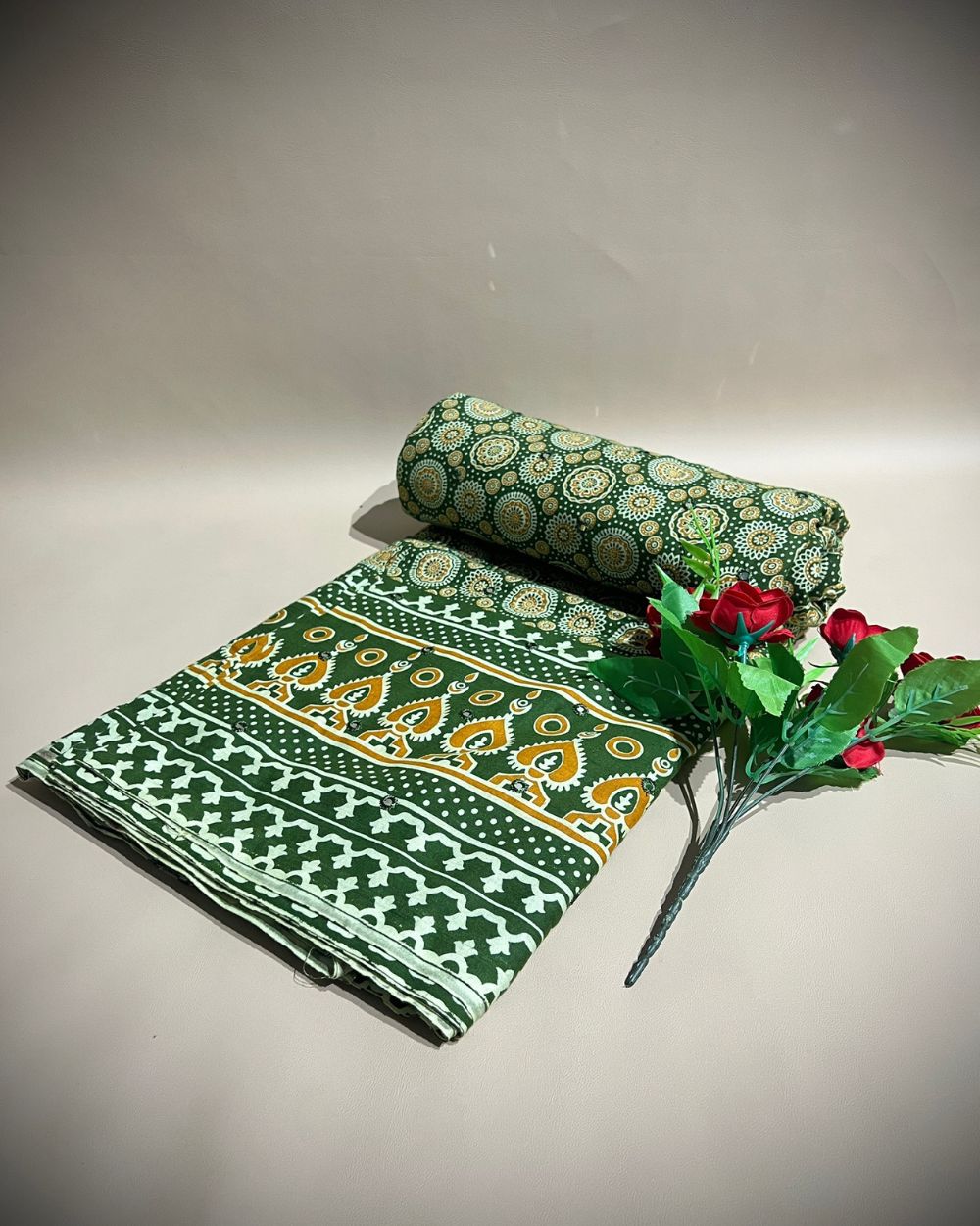 Cotton Abla Work With Border Mehandi Green Colour 44 Inches Width