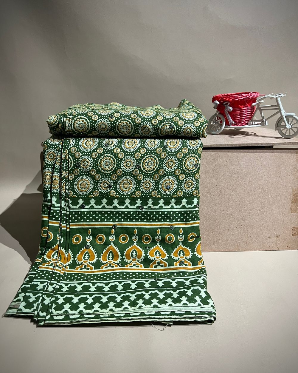 Cotton Abla Work With Border Mehandi Green Colour 44 Inches Width