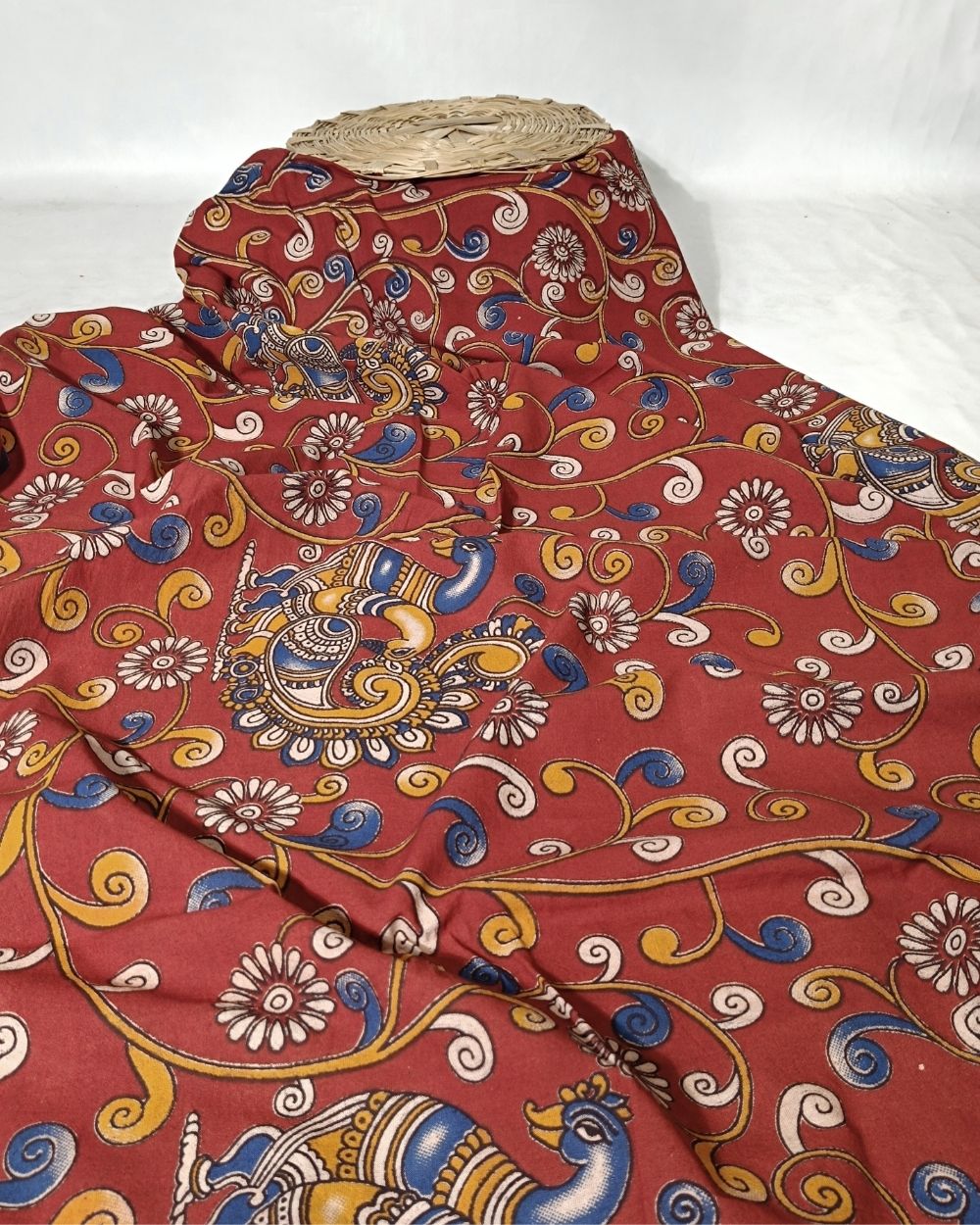 Hand Block Printed Cotton Kalamkari Red Colour 46 Inches Width