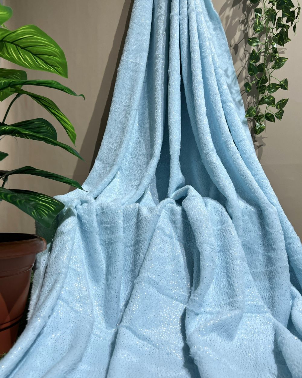 Imported Printed Foil Fur Sky Blue Colour 60 Inches Width