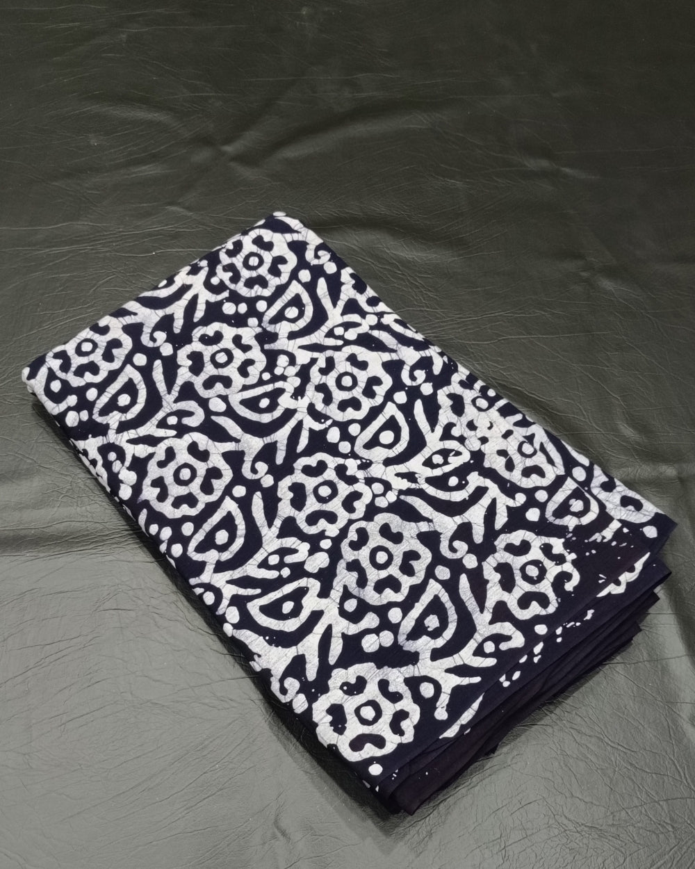 Cotton Hand Blocked Wax Batik Print Navy Blue Colour 41 Inches Width