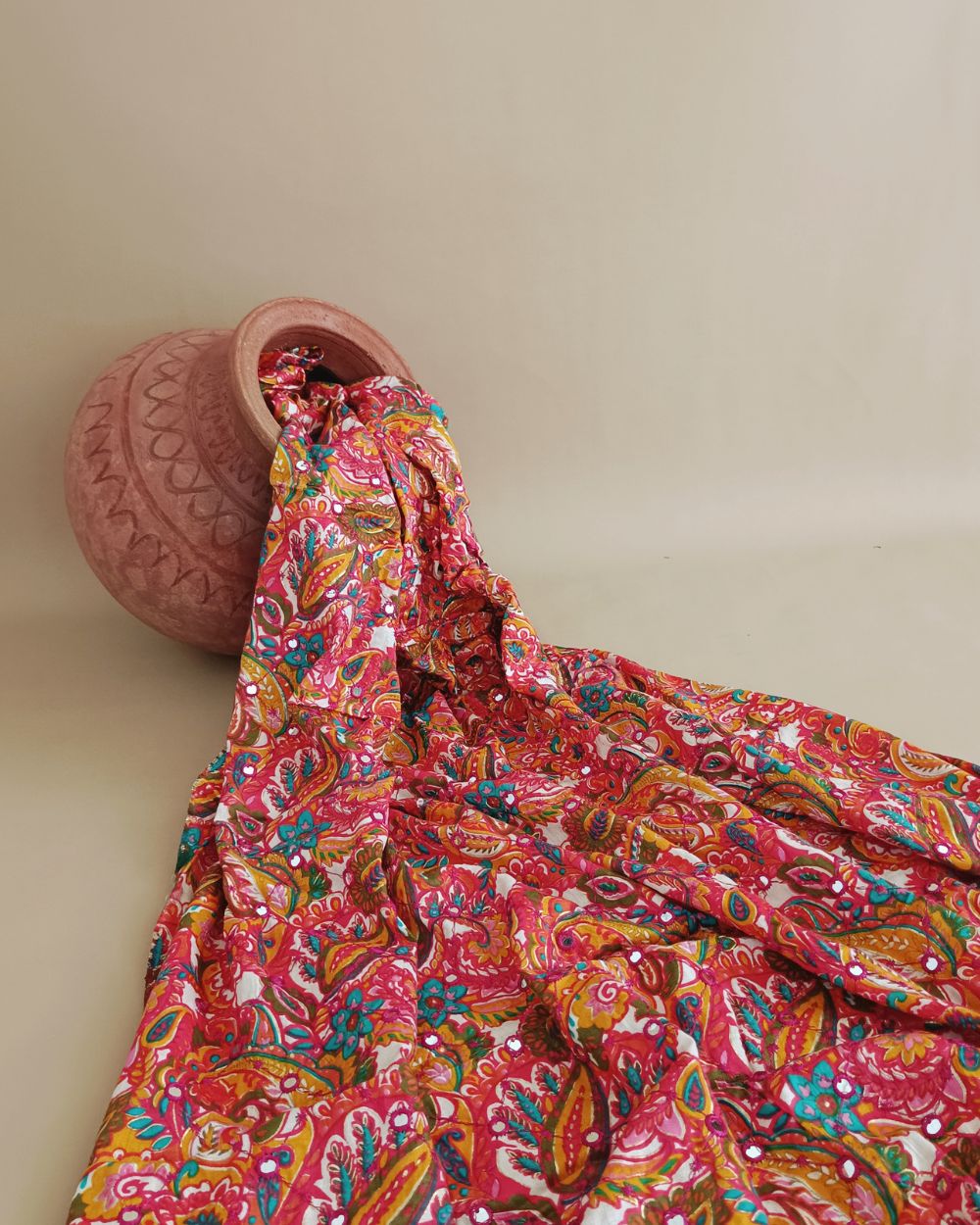 Cotton Abla Work with Foil Multicolor 42 Inches Width