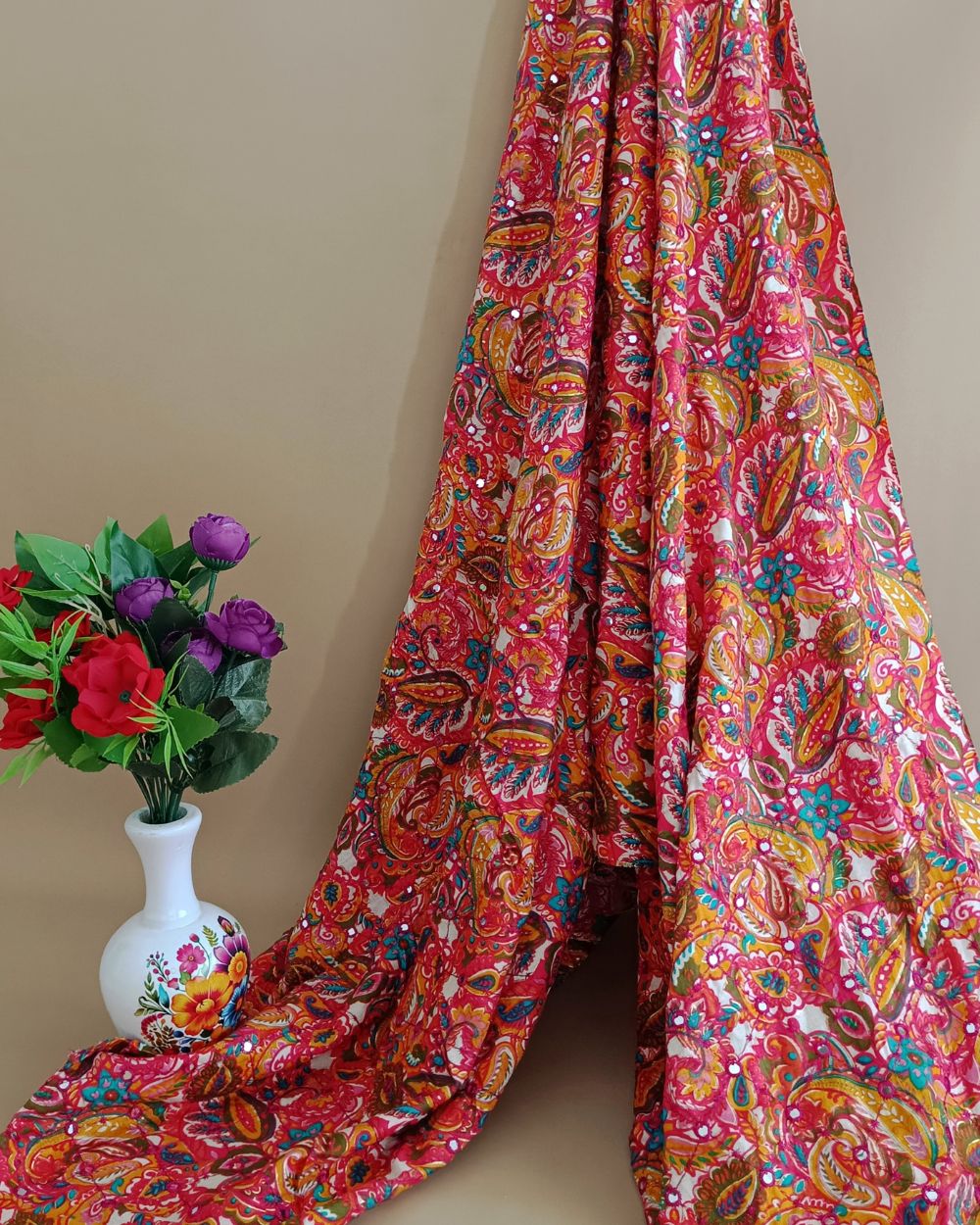 Cotton Abla Work with Foil Multicolor 42 Inches Width