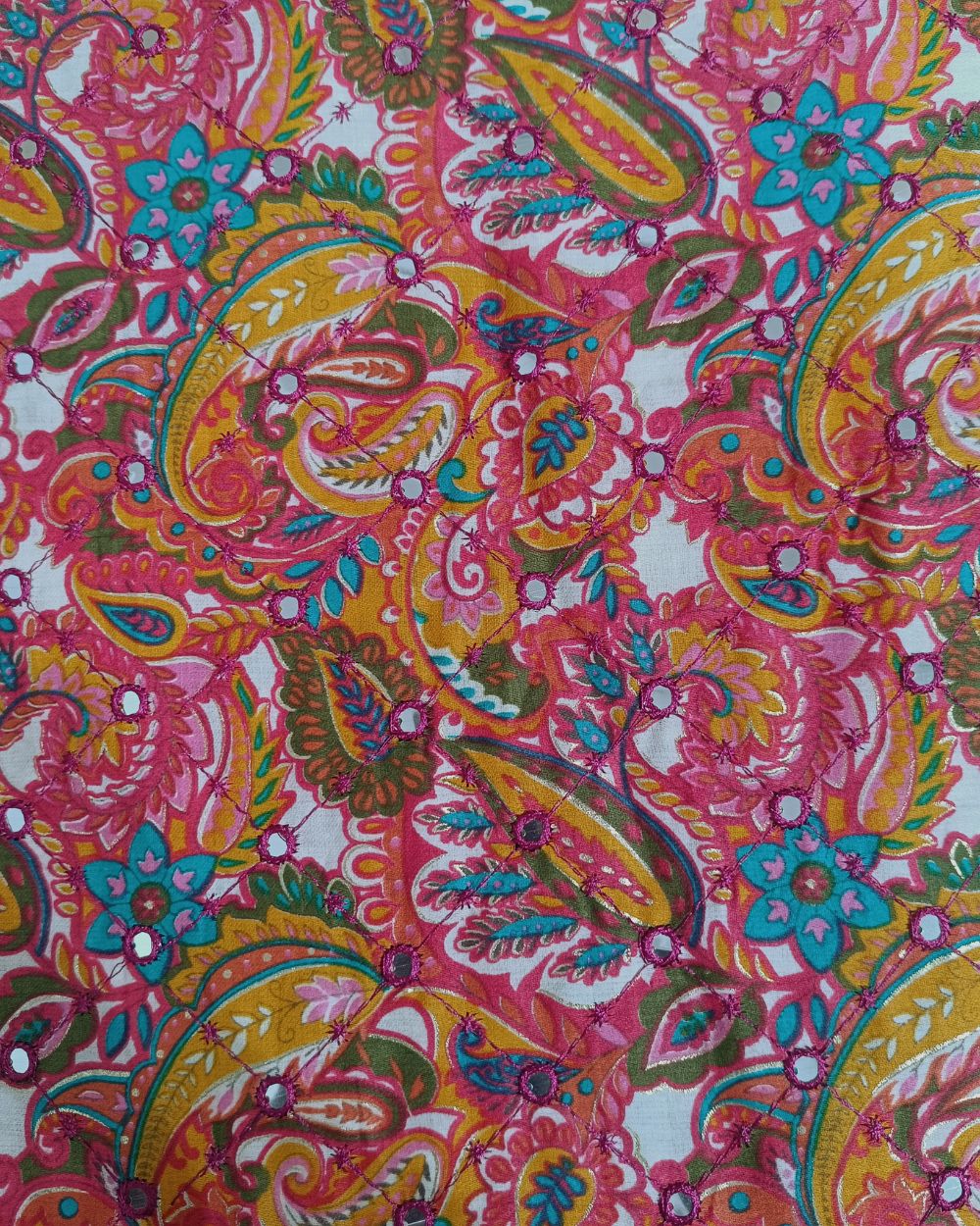 Cotton Abla Work with Foil Multicolor 42 Inches Width
