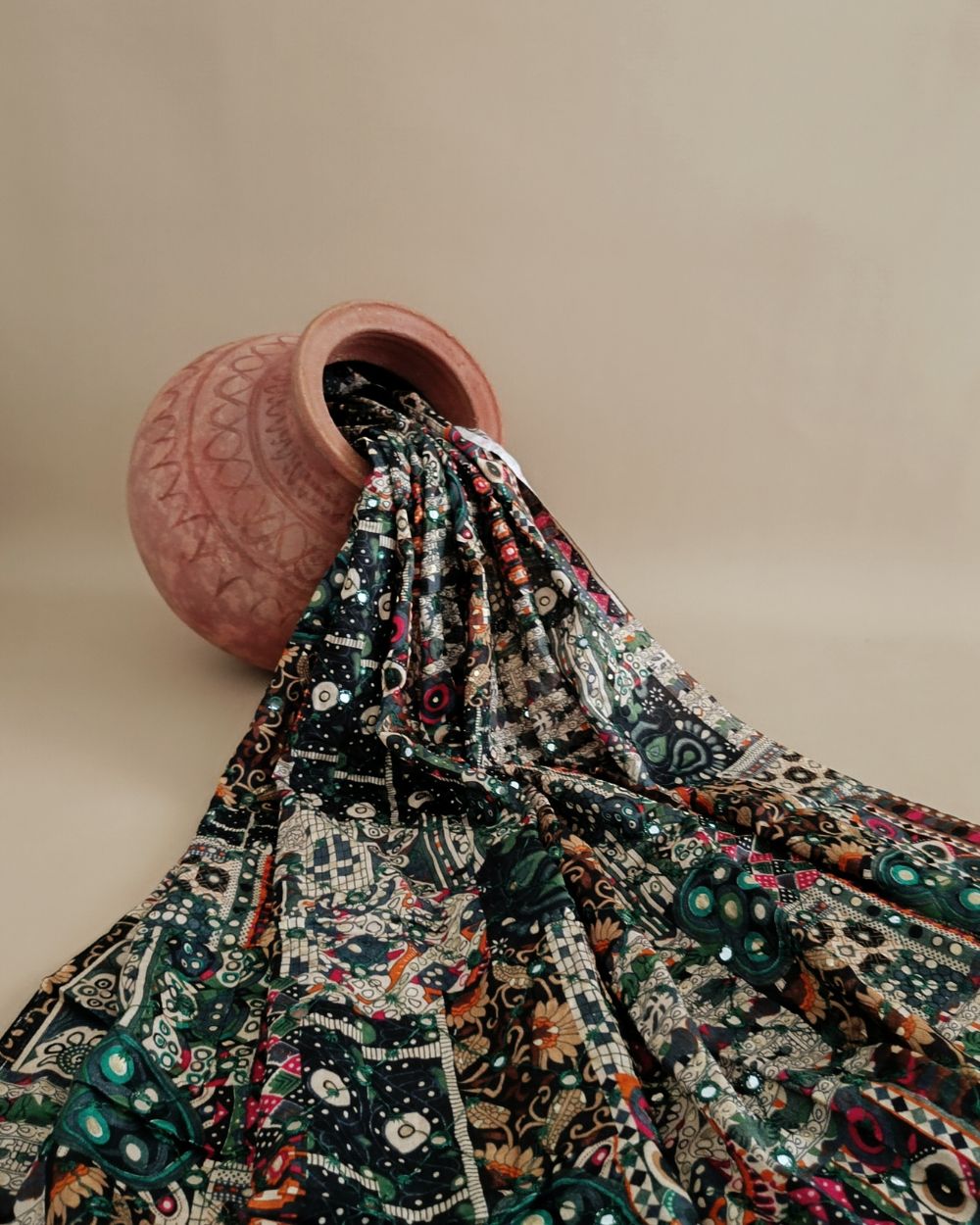 Cotton Abla Work with Foil Green 42 Inches Width