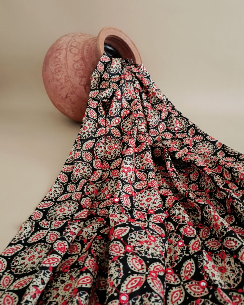 Cotton Abla Work with Foil Black 42 Inches Width