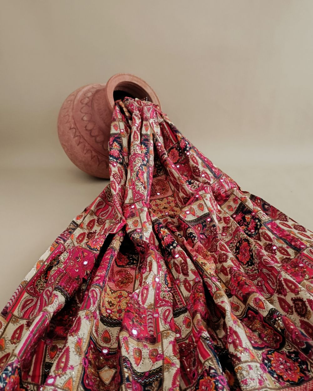 Cotton Abla Work with Foil Multicolor 42 Inches Width