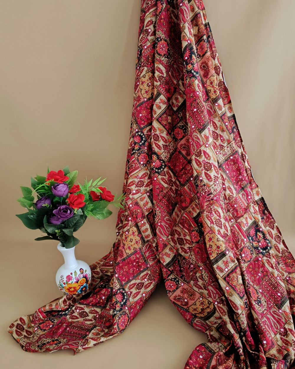 Cotton Abla Work with Foil Multicolor 42 Inches Width