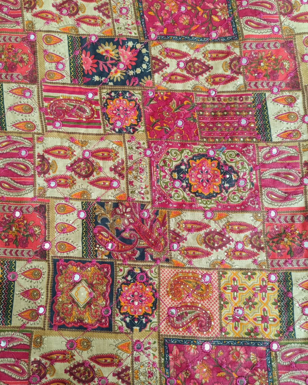 Cotton Abla Work with Foil Multicolor 42 Inches Width