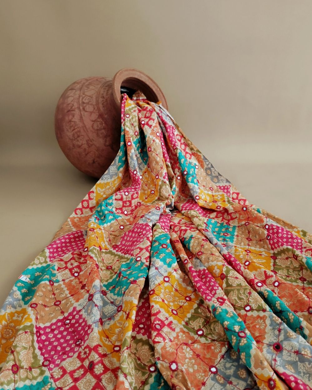 Cotton Abla Work with Foil Multicolor 42 Inches Width