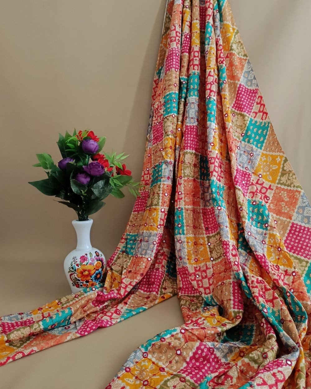 Cotton Abla Work with Foil Multicolor 42 Inches Width