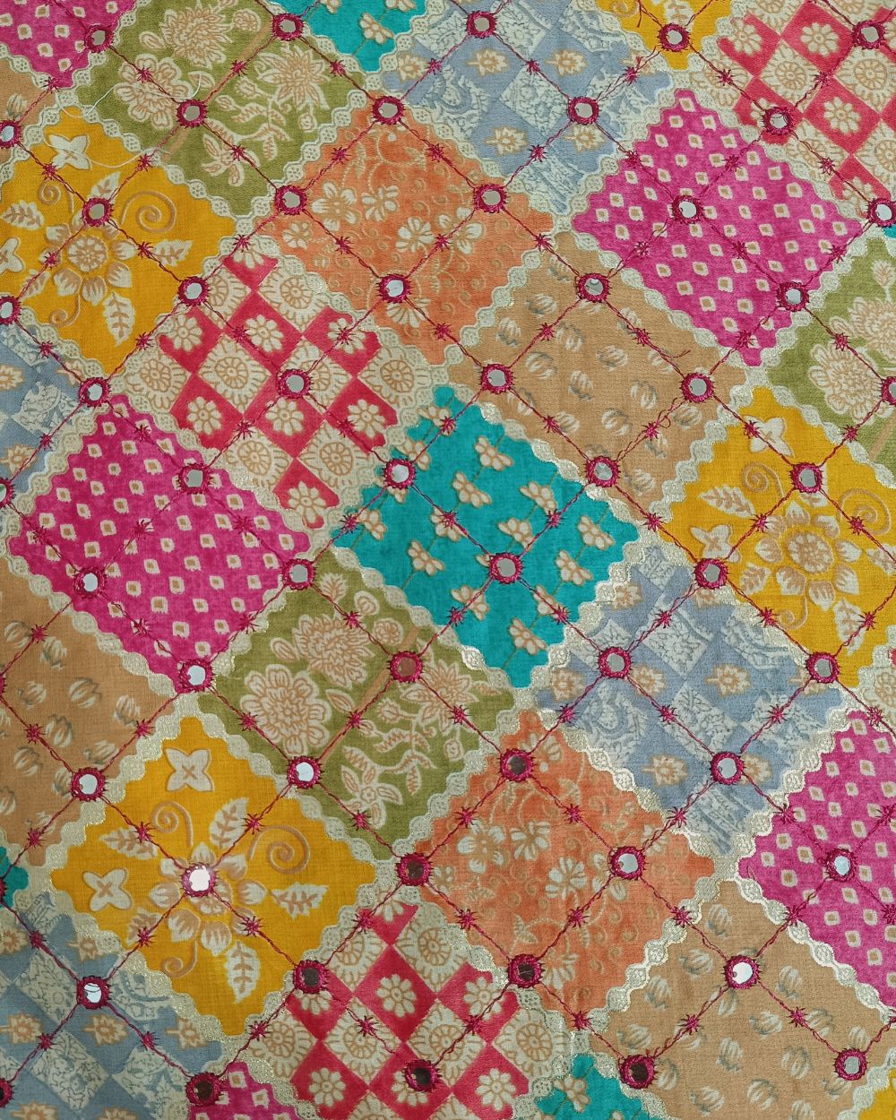 Cotton Abla Work with Foil Multicolor 42 Inches Width