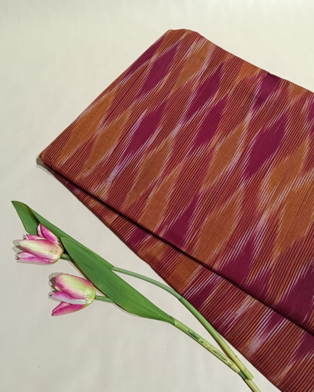 Woven Pure Cotton Ikat Maroon Colour 42 Inches Width