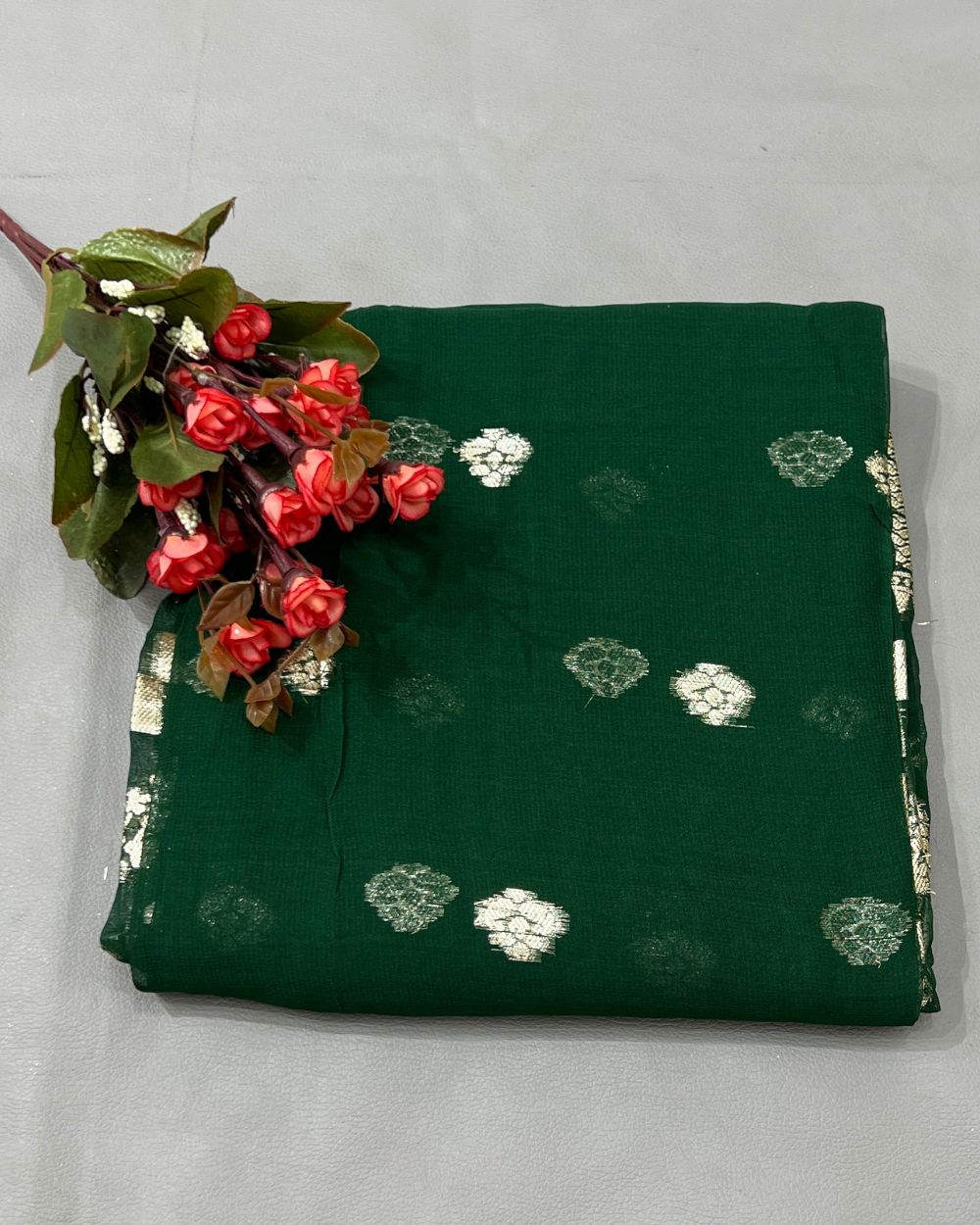 Pure Viscose Saree Without Blouse Bottle Green Colour