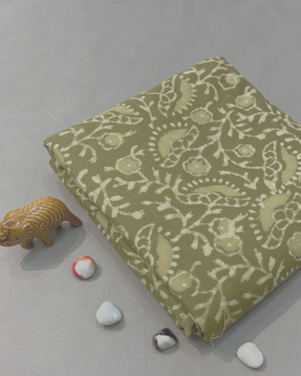 Cotton Dabu Hand Block Print Moss Green Colour 44 Inches Width