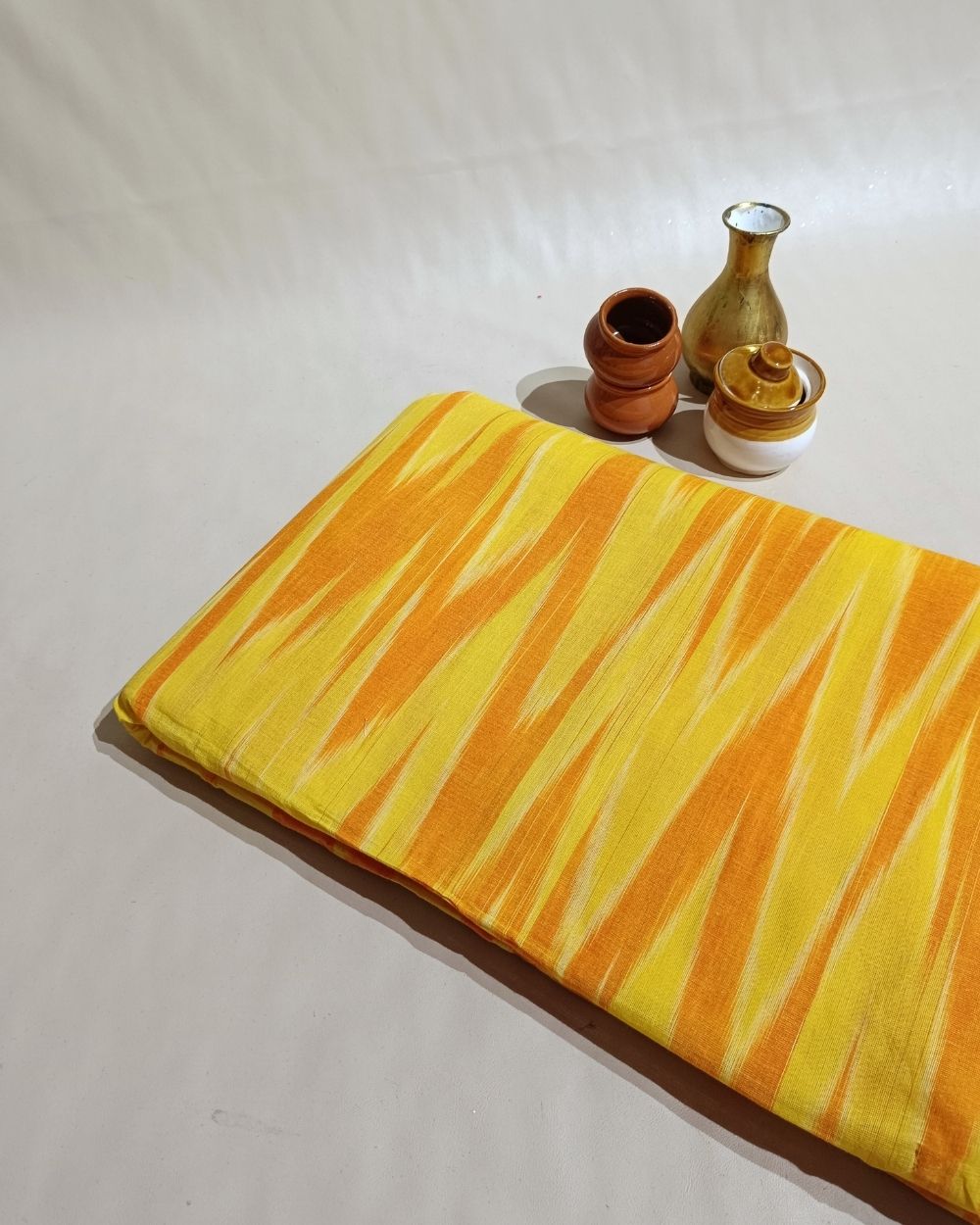 Woven Pure Cotton Ikat Yellow Colour 42 Inches Width