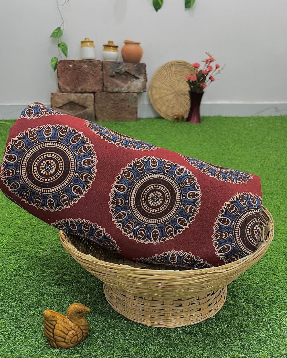 Hand Block Printed Cotton Kalamkari Maroon Colour 47 Inches Width