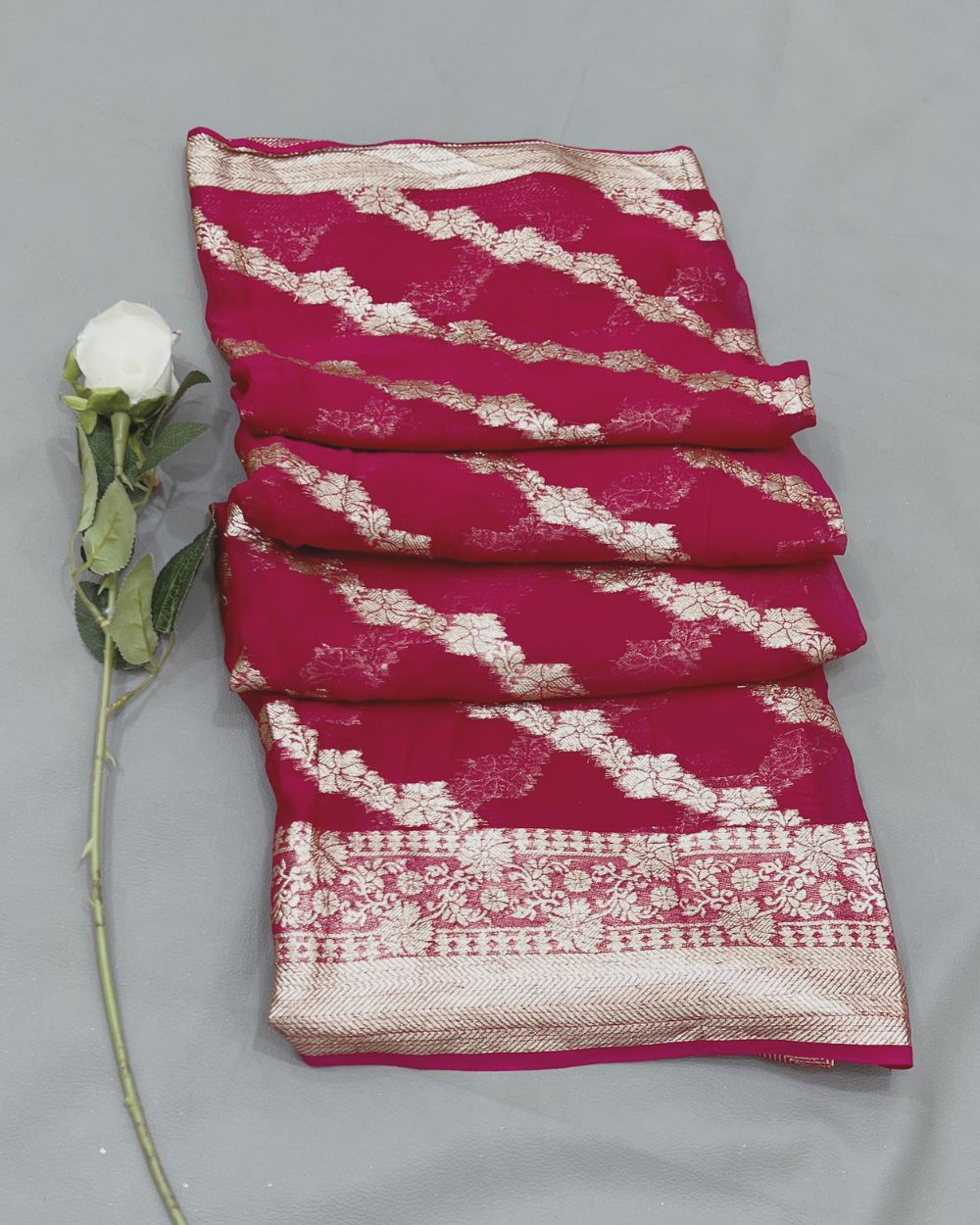 Pure Viscose Saree Without Blouse Rani Pink Colour