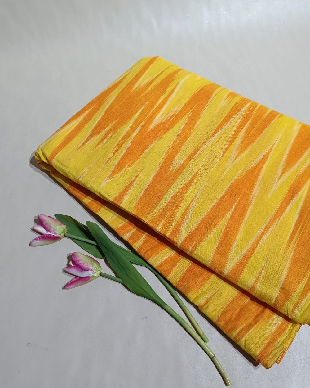 Woven Pure Cotton Ikat Yellow Colour 42 Inches Width