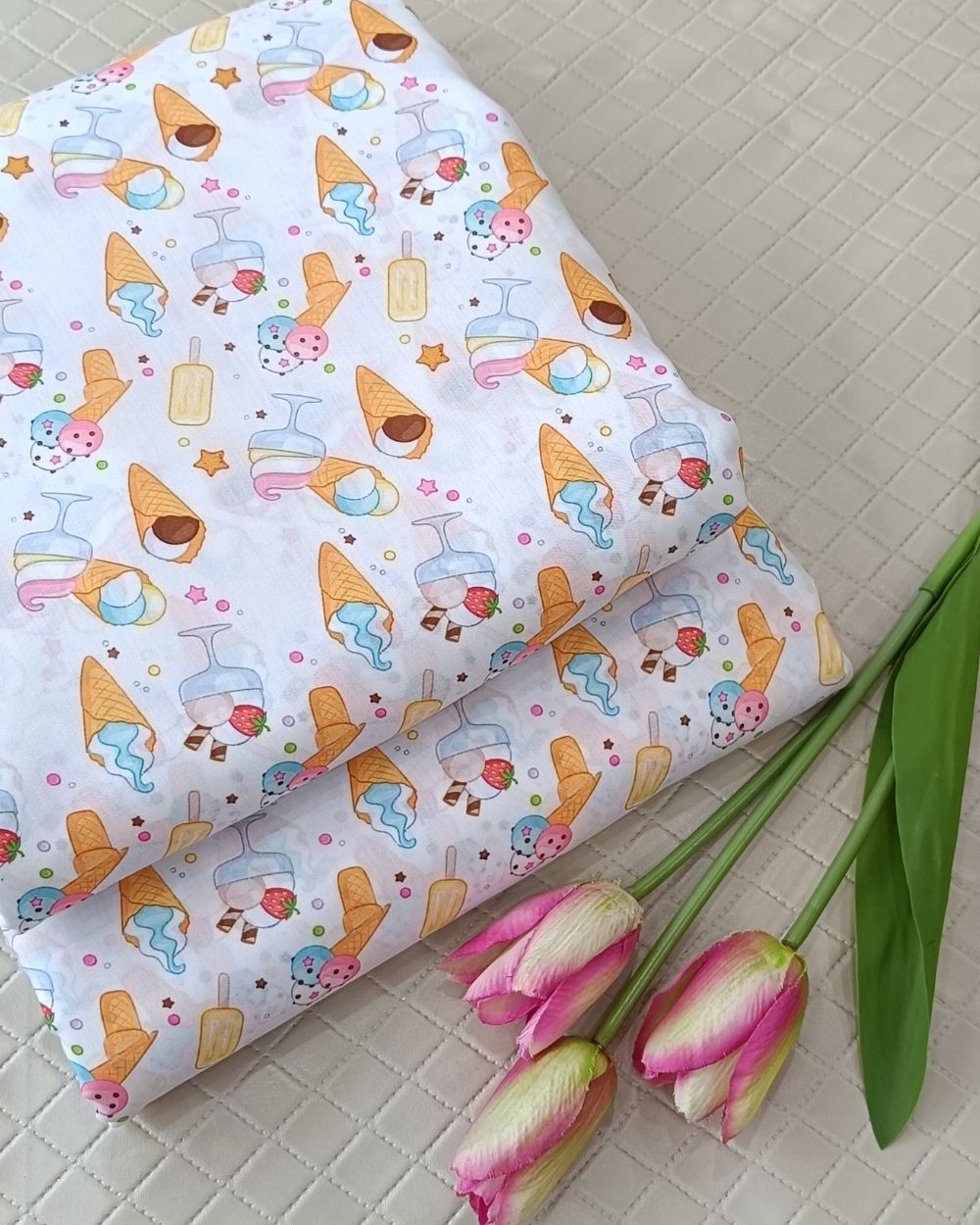 Soft Cotton with Kids Print (Baby/Nursery) White Colour 44 Inches Width