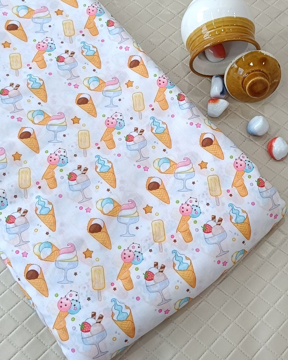 Soft Cotton with Kids Print (Baby/Nursery) White Colour 44 Inches Width