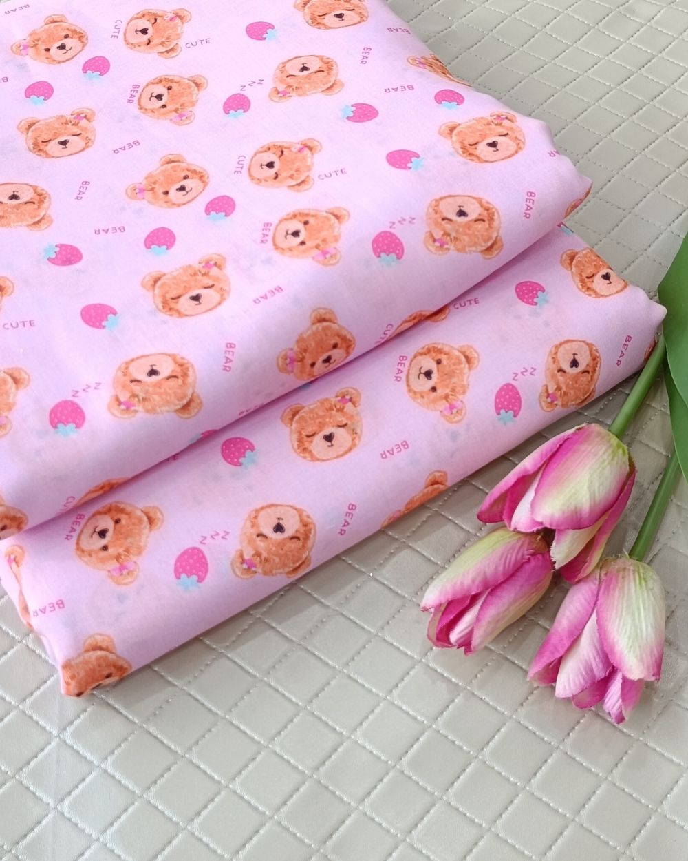 Soft Cotton with Kids Print (Baby/Nursery) Light Pink Colour 44 Inches Width