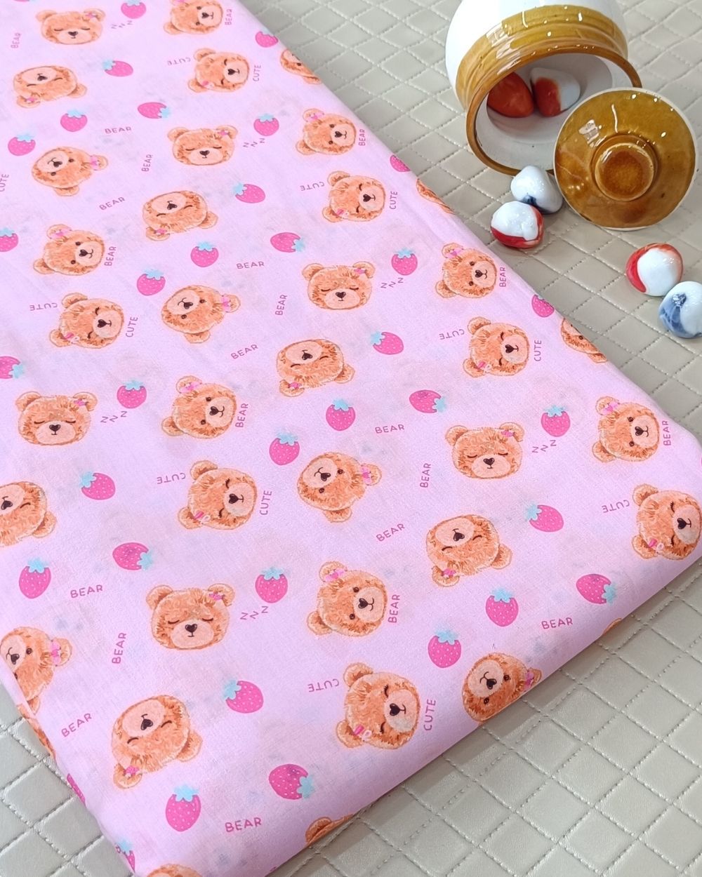 Soft Cotton with Kids Print (Baby/Nursery) Light Pink Colour 44 Inches Width