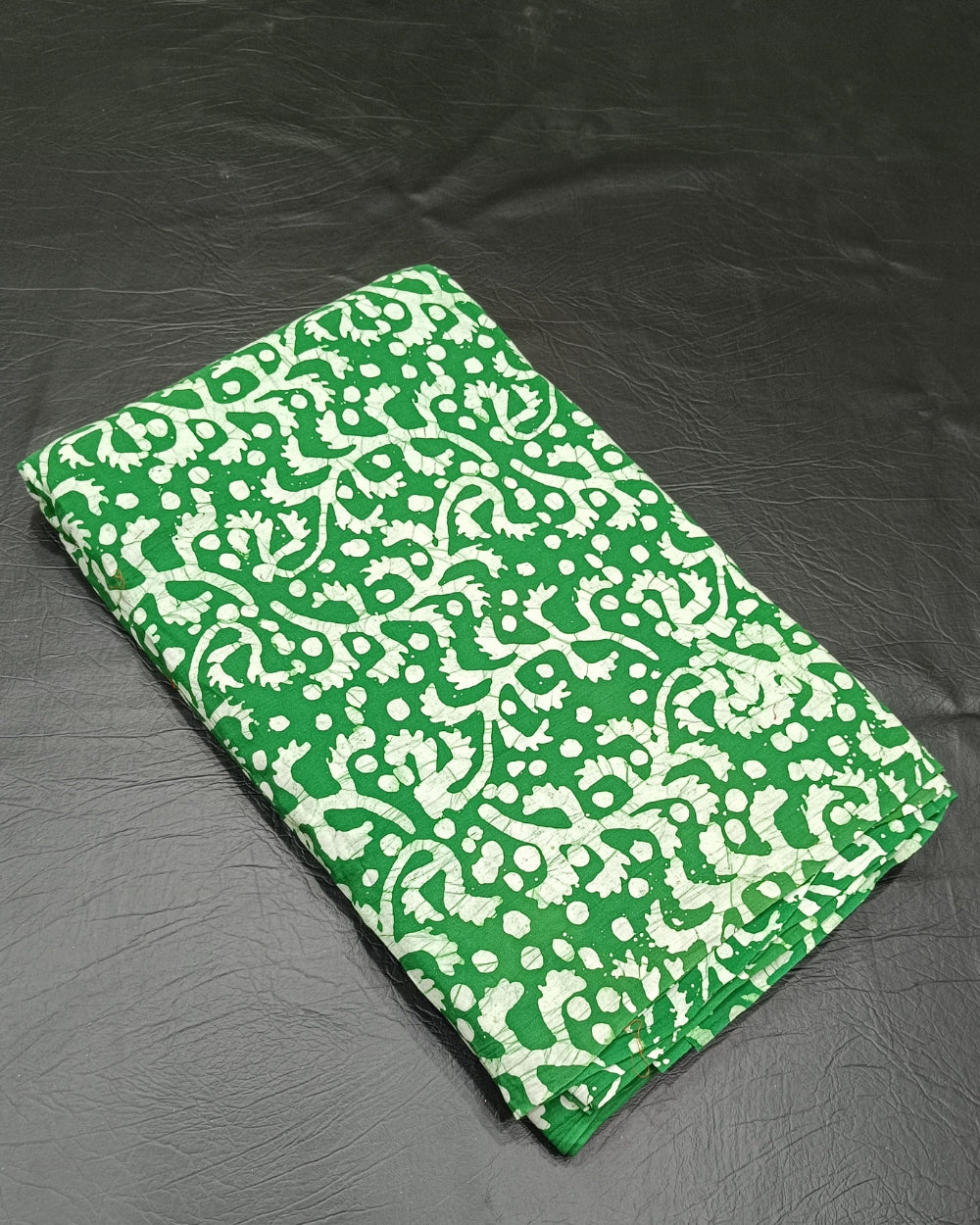 Cotton Hand Blocked Wax Batik Print Green Colour 41 Inches Width