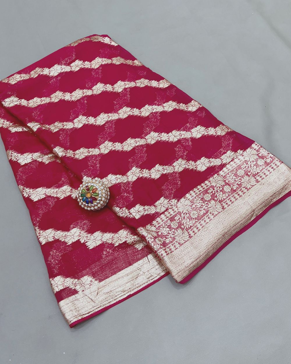 Pure Viscose Saree Without Blouse Rani Pink Colour