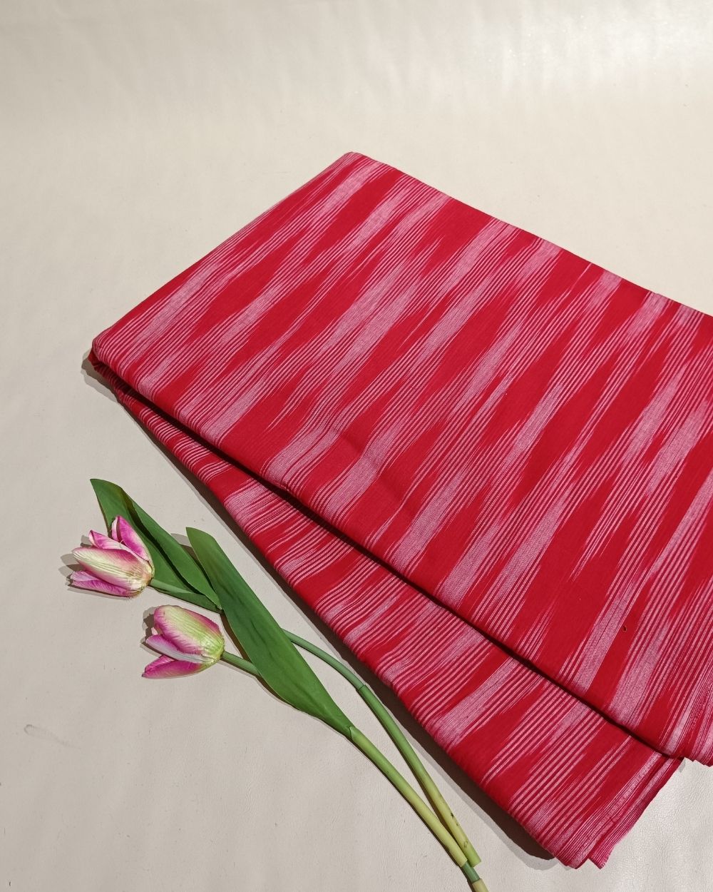 Woven Pure Cotton Ikat Rose Red Colour 42 Inches Width