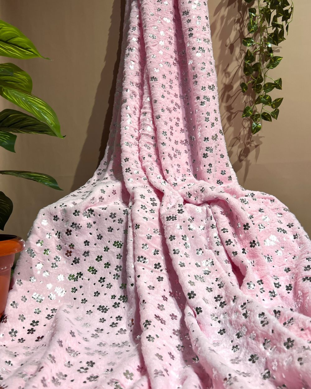 Imported Printed Foil Fur Baby Pink Colour 60 Inches Width
