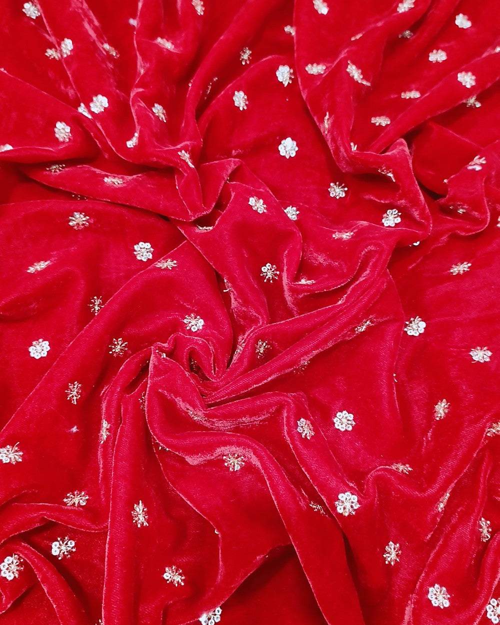 Velvet Work Red Colour 45 Inches Width