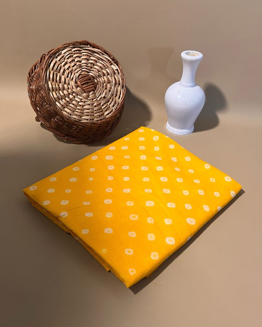 Pure Soft Cotton Bandhani Print Mango Yellow Colour 44 Inches Width