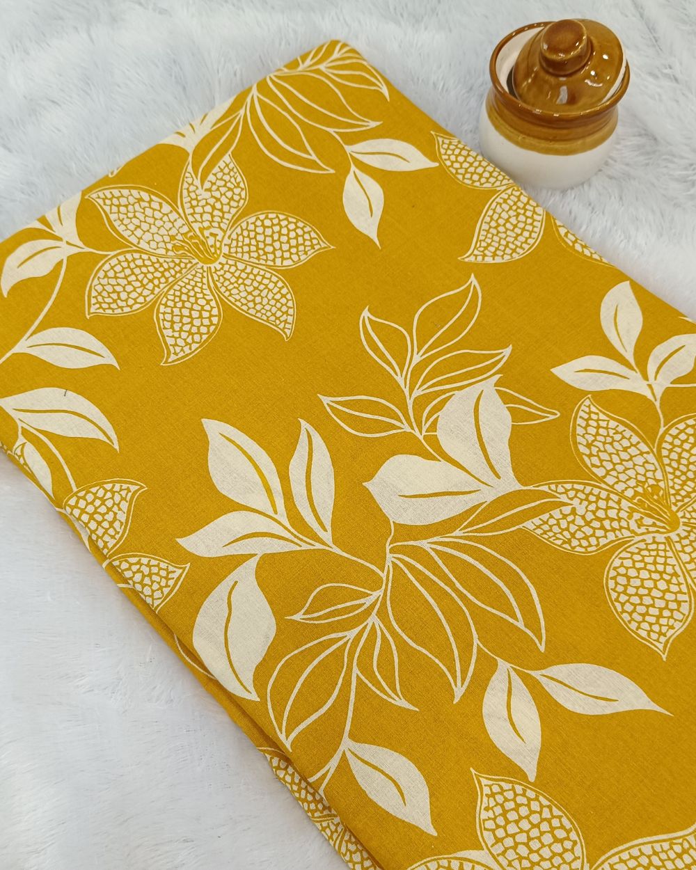Printed Cotton Unstitched Top-Bottom Set with Dupatta Yellow Colour 42  Inches Width