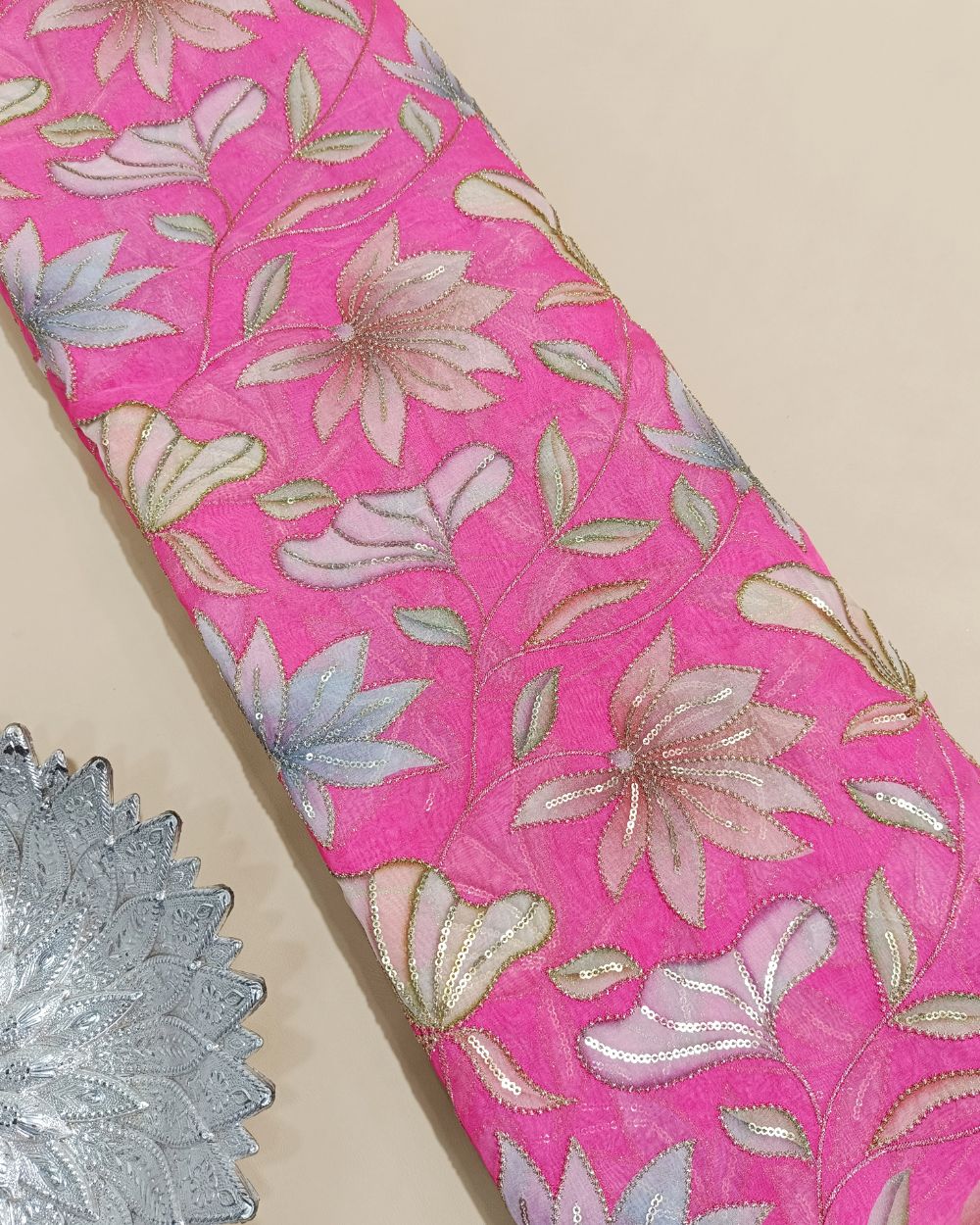 Premium Organza Work Pink Colour 44 Inches Width