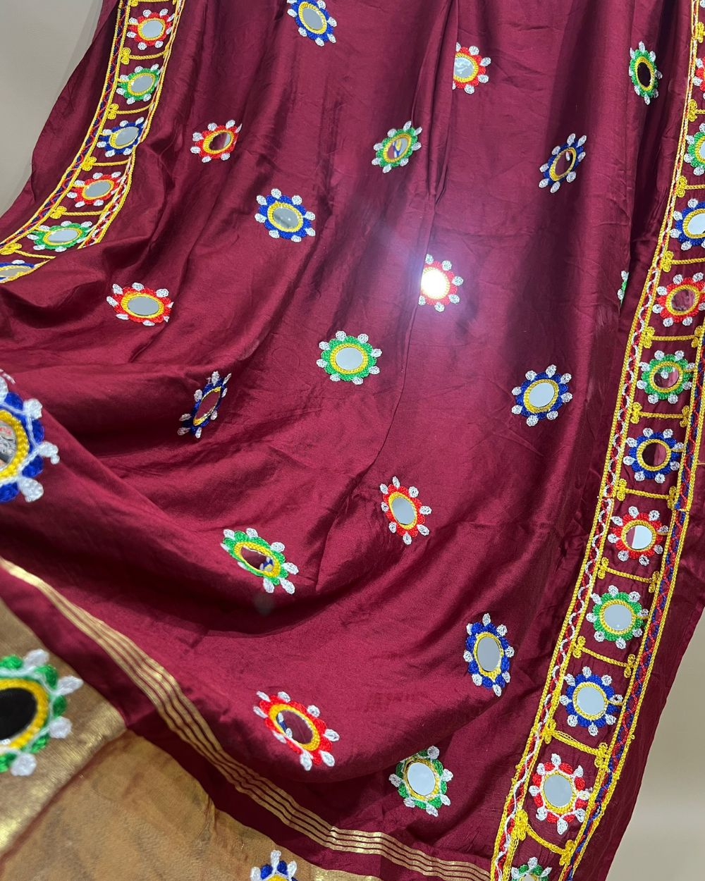 Abla Work Lagdi Patta Dupatta Art Silk Maroon Colour 42 Inches Width