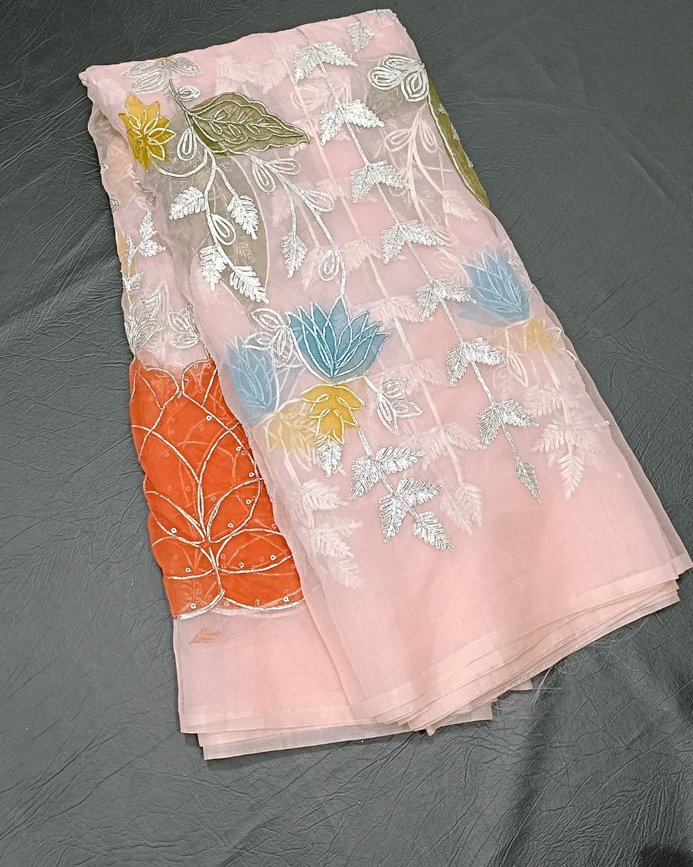 Organza Gotapatti Work Light Peach Colour 52 Inches Width